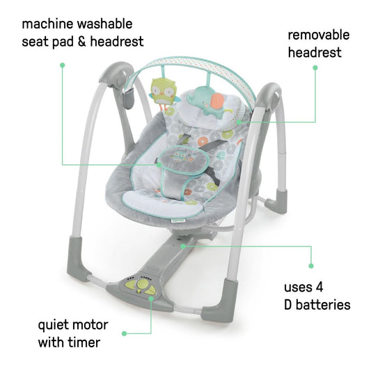 Ingenuity Swing 'n Go Portable 5-Speed Baby Swing with Nature Sounds - Hugs & Hoots