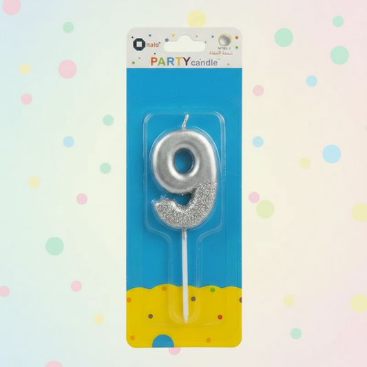 Party Metallic Number Candle – "9" Silver