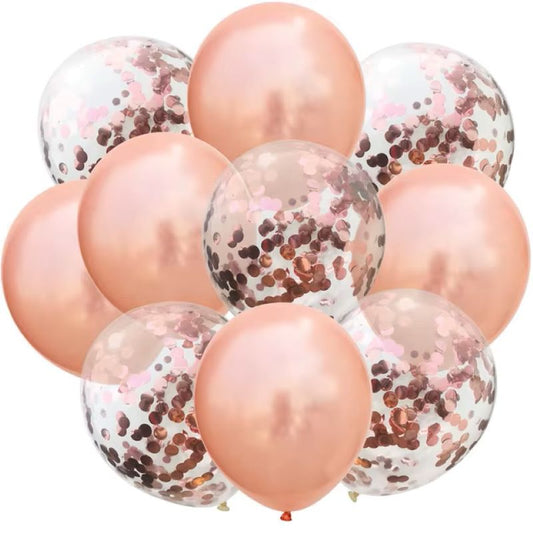 Confetti Latex Balloons Without Helium 10Pcs - Assorted (ROSE-GOLD , GREEN, GOLD, PINK)
