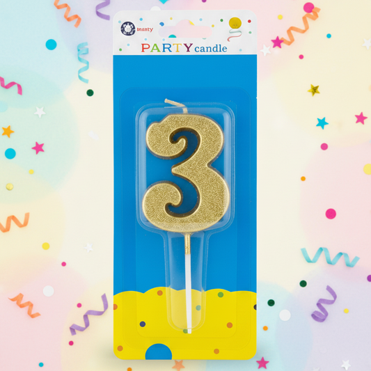 Party Metallic Number Candle – "3"Gold
