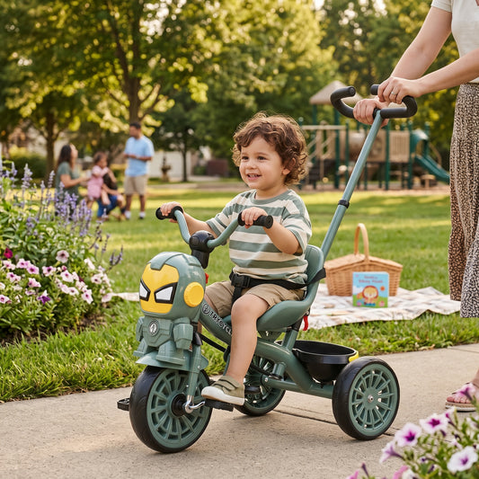 Orbic Kids Light Sea Green Push-Handle Tricycle with Lights & Music