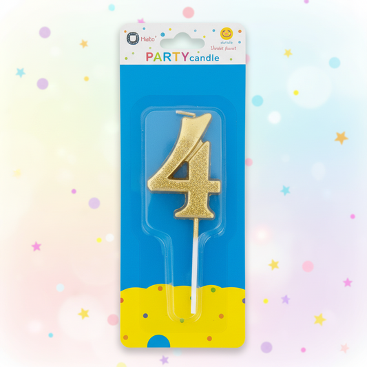 Party Metallic Number Candle – "4"Gold