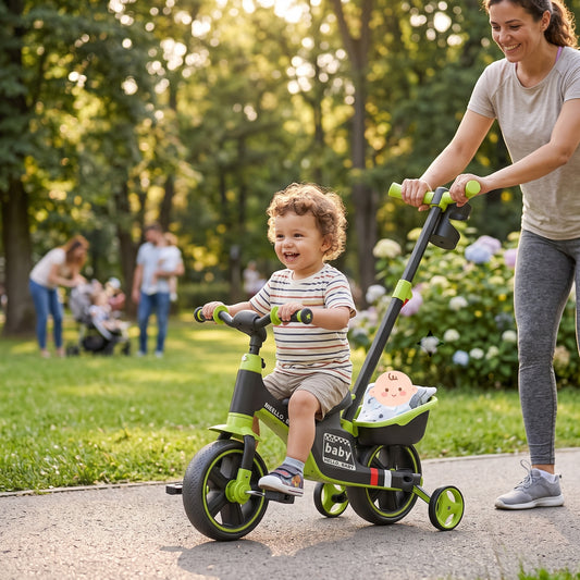 Tobbi Kids 3 In 1  Tricycle With Parent Push Handle-green