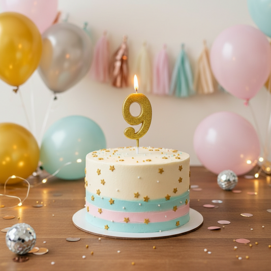 Party Metallic Number Candle – "9" Gold