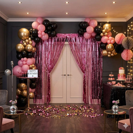 Shimmering Foil Fringe Curtain Backdrop 1.pc  - Pink ( 1 Meter (Width) x 1.8 Meters / 180 cm (Height)