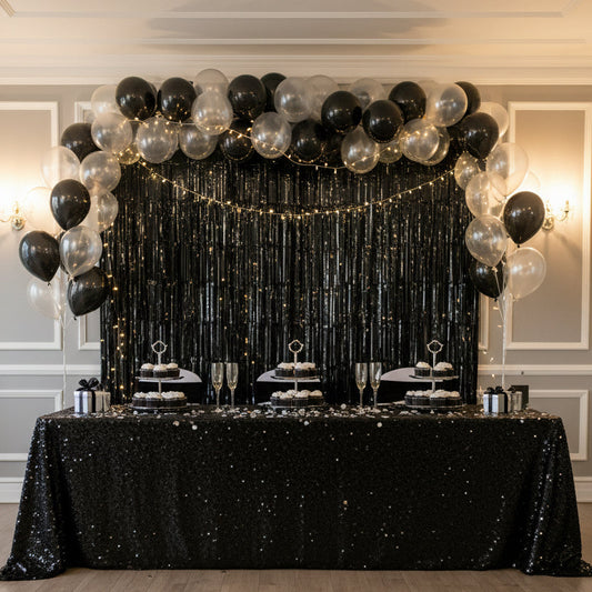 Shimmering Foil Fringe Curtain Backdrop 1.pc - Black ( 1 Meter (Width) x 1.8 Meters / 180 cm (Height) Regular price