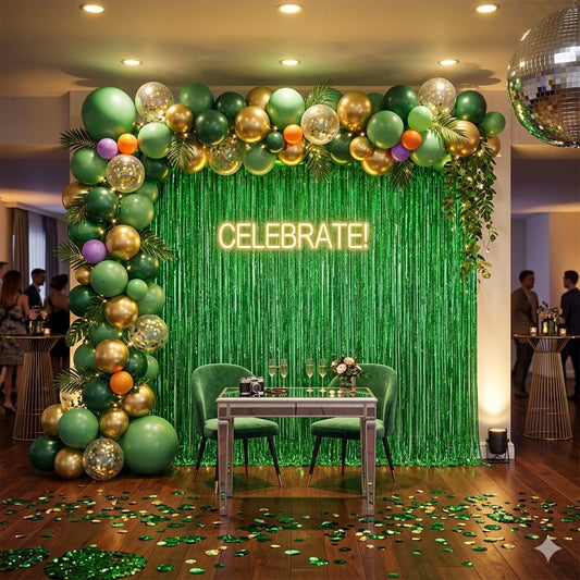 Shimmering Foil Fringe Curtain Backdrop 1.pc - Green ( 1 Meter (Width) x 1.8 Meters / 180 cm (Height)