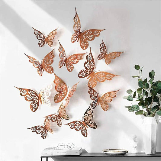 3D  DECORATION BUTTERFLYS 12PC PINK