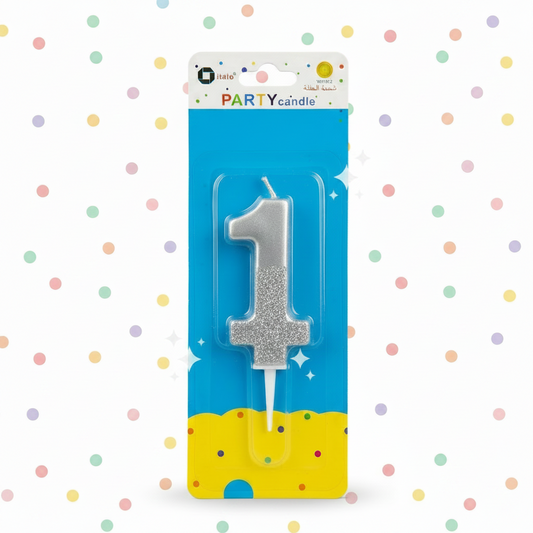 Party Metallic Number Candle –"1"  Silver