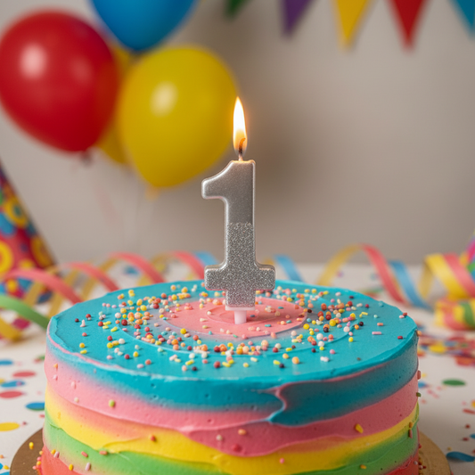 Party Metallic Number Candle –"1"  Silver
