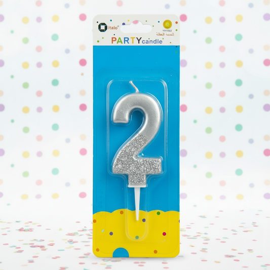 Party Metallic Number Candle –"2" Silver