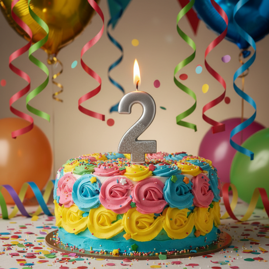 Party Metallic Number Candle –"2" Silver