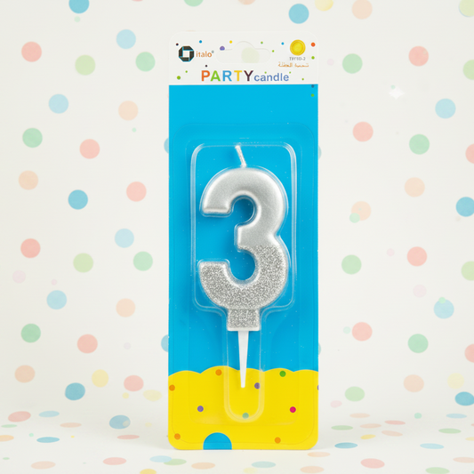 Party Metallic Number Candle – "3" Silver