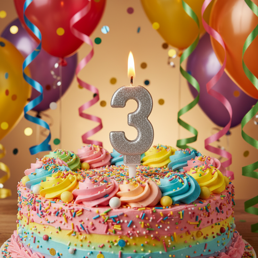 Party Metallic Number Candle – "3" Silver