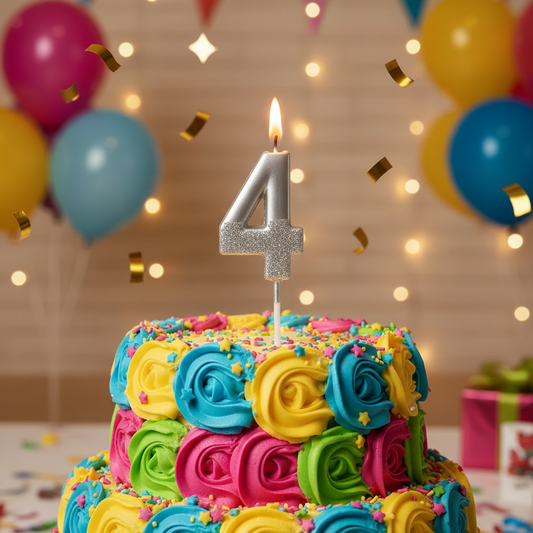 Party Metallic Number Candle – "4" Silver