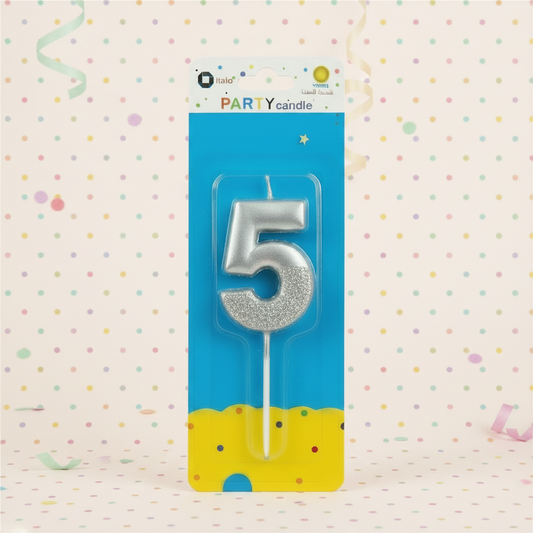 Party Metallic Number Candle – "5" Silver