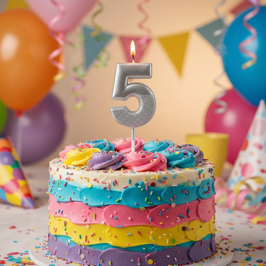 Party Metallic Number Candle – "5" Silver