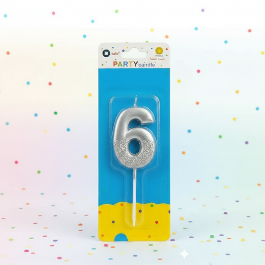 Party Metallic Number Candle – "6" Silver