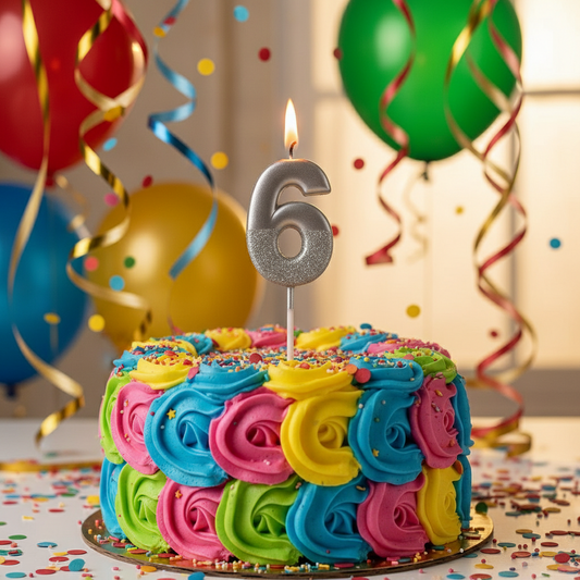 Party Metallic Number Candle – "6" Silver