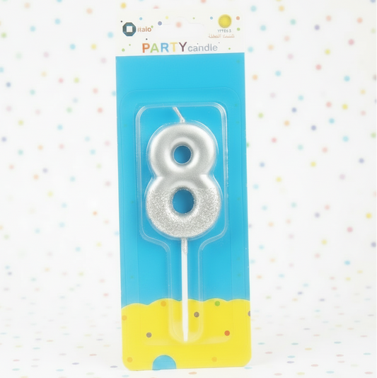 Party Metallic Number Candle – "8" Silver