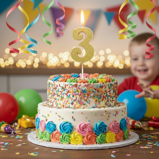 Party Metallic Number Candle – "3"Gold
