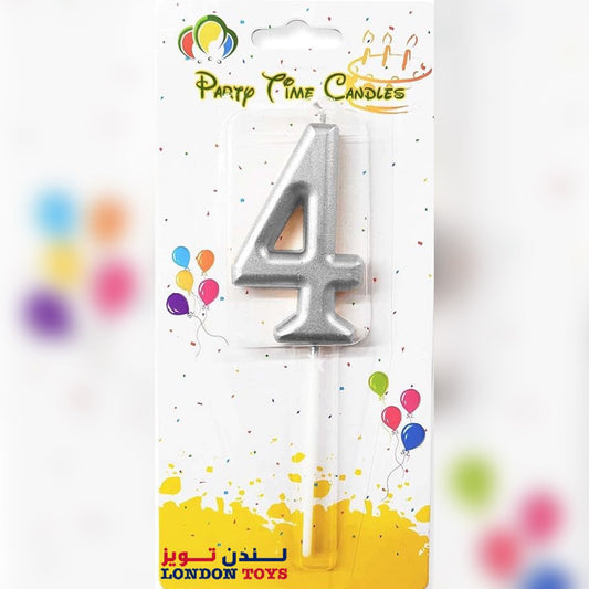 Party Metallic Number Candle – Silver "4"