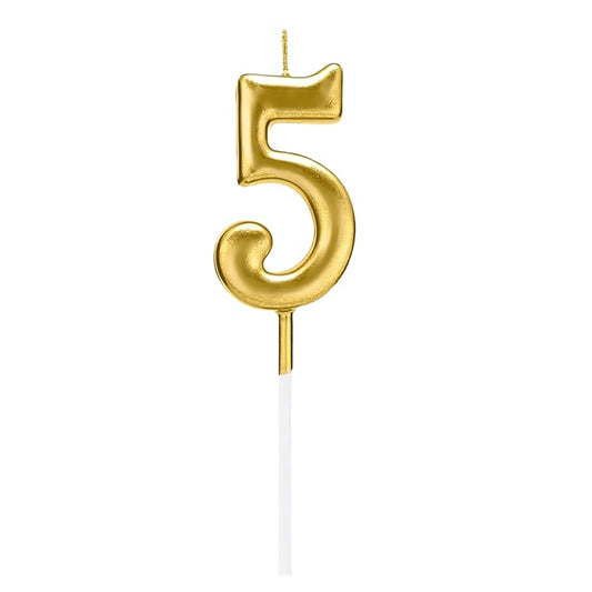 PARTY TIME - 1 Piece Gold Number Candles Cake Numeral Candles (Number 5)