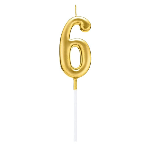 PARTY TIME - 1 Piece Gold Number Candles Cake Numeral Candles (Number 6)