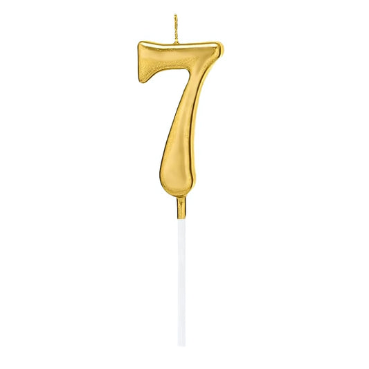 PARTY TIME - 1 Piece Gold Number Candles Cake Numeral Candles (Number 7)
