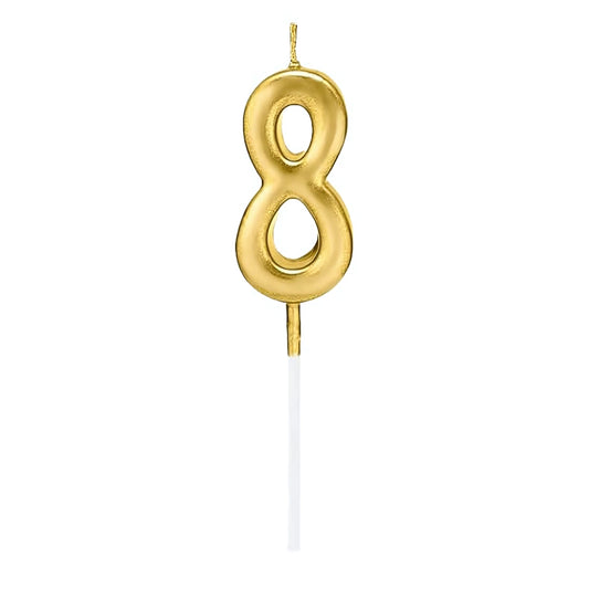PARTY TIME - 1 Piece Gold Number Candles Cake Numeral Candles (Number 8)