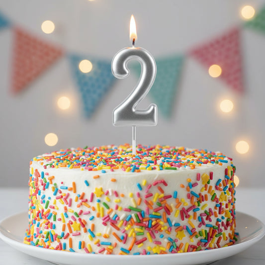 Party Metallic Number Candle – Silver "2"