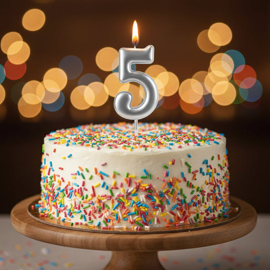 Party Metallic Number Candle – Silver "5"