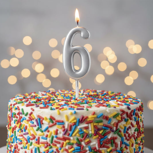 Party Metallic Number Candle – Silver "6"