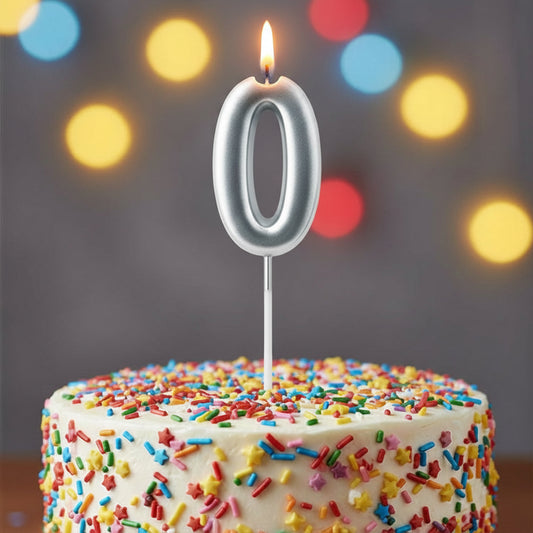 Party Metallic Number Candle – Silver "0"