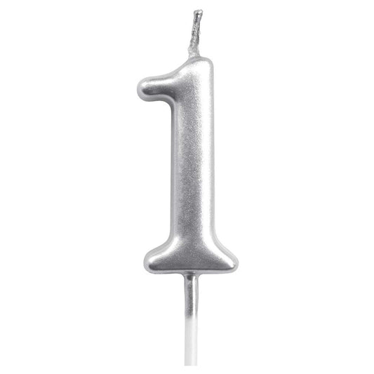 Party Time - 1 Piece Silver Number Candles Cake Numeral Candles (Number 1)