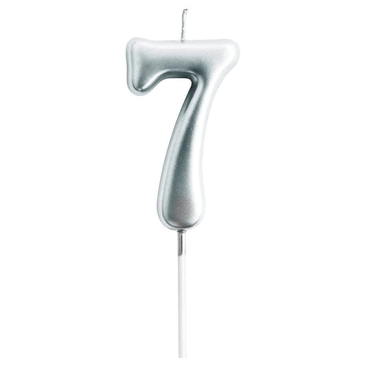 Party Time - 1 Piece Silver Number Candles Cake Numeral Candle (Number 7)
