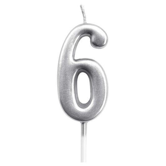 Party Time - 1 Piece Silver Number Candles Cake Numeral Candles (Number 6)