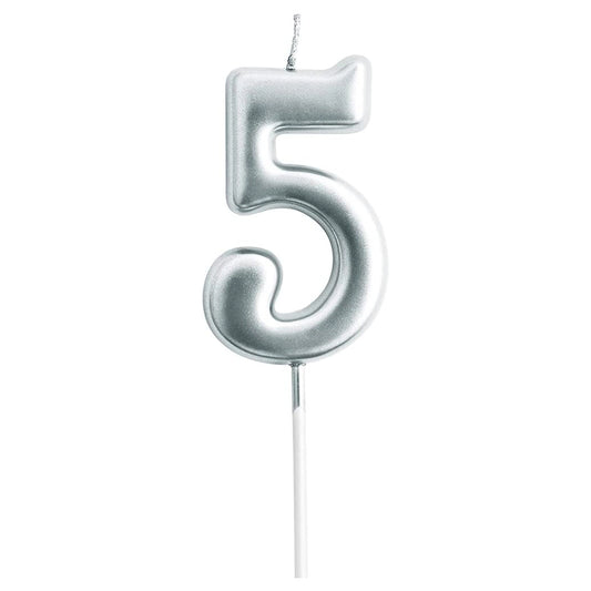 Party Time - 1 Piece Silver Number Candles Cake Numeral Candles (Number 5)