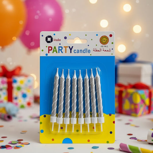 PARTY CANDLE SILVER -  8PCS
