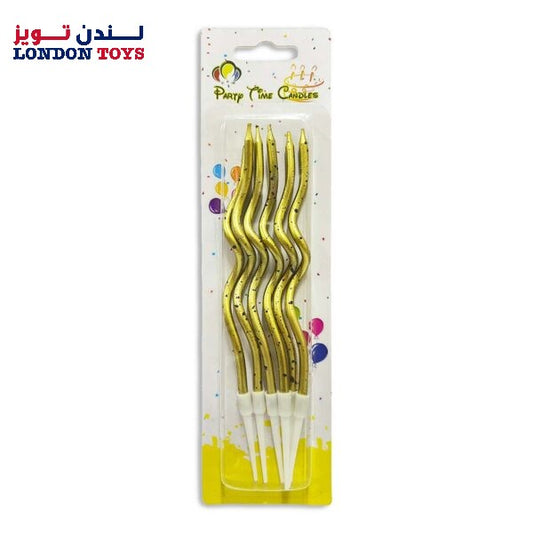 6pcs Dotted Metallic Curly Spiral Birthday Candles, Gold (black dotted)