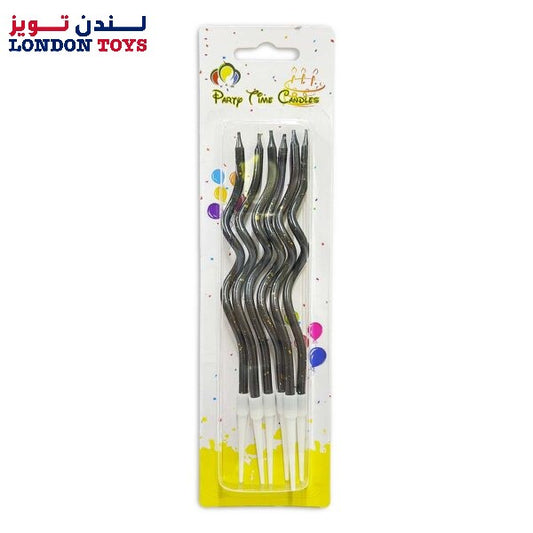 6pcs Dotted Metallic Curly Spiral Birthday Candles, Black