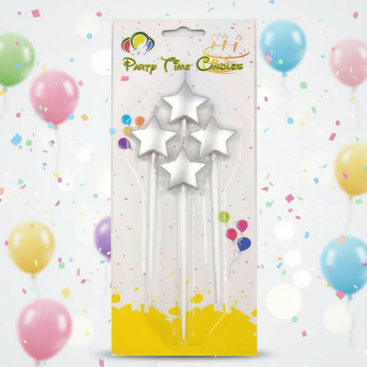Party Star Candle – 4 Piece Set - Silver