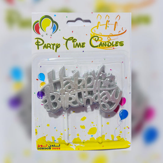 Party Time - Happy Birthday Candle Silver