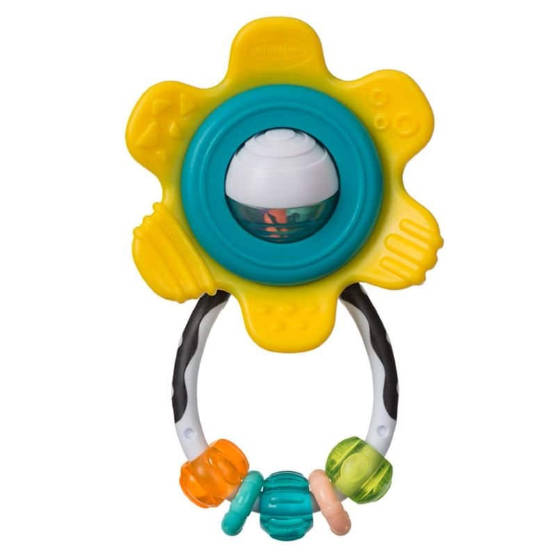 Infantino teether for babies with colorful flower design and textured surfaces for soothing gums