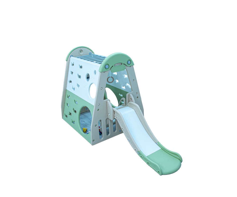 kids outdoor playhouse Qatar -Children's playground slide and climbing wall on a white background