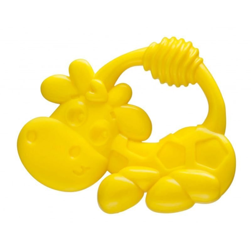 Bright Yellow Jerry Giraffe teething toy designed for soothing your baby's gums and aiding teething relief