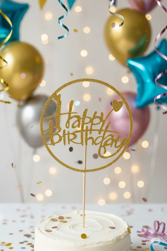 Happy Birthday Cake topper GLITTER GOLD (4PCS)
