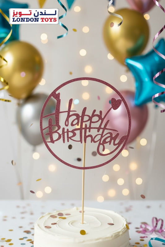 Happy Birthday Cake topper Glitter Pink (4PCS)